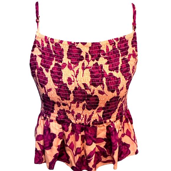 Jen's Pirate Booty Top M Boho Smocked Cami Peplum Floral Gypsy Festival Designer - Picture 2 of 14